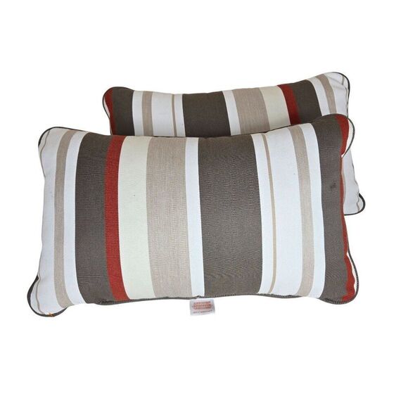 Outdoor Lumbar Pillows Sunbrella Striped Patio Cushion Set Of 2 Tan Orange Beige - Picture 3 of 4